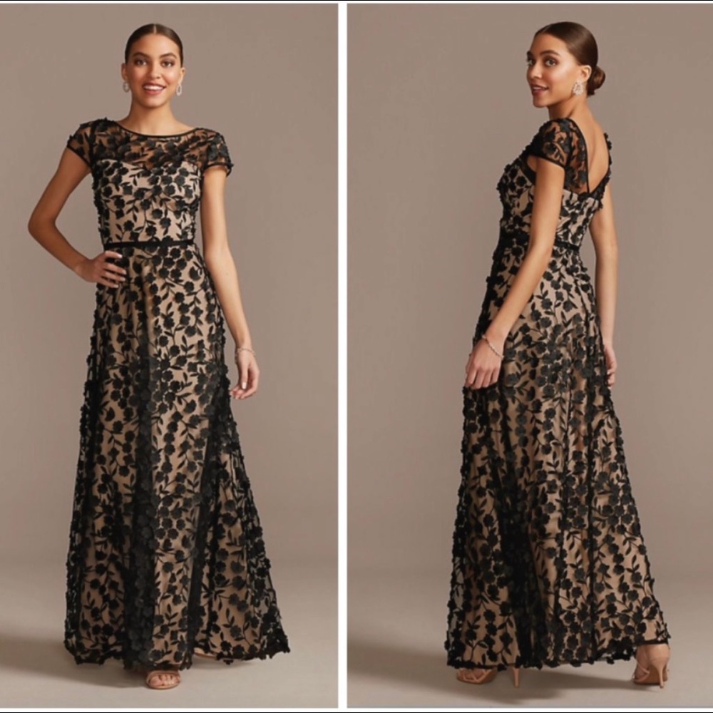 NWT XSCAPE 3D Embroidered Floral Gown